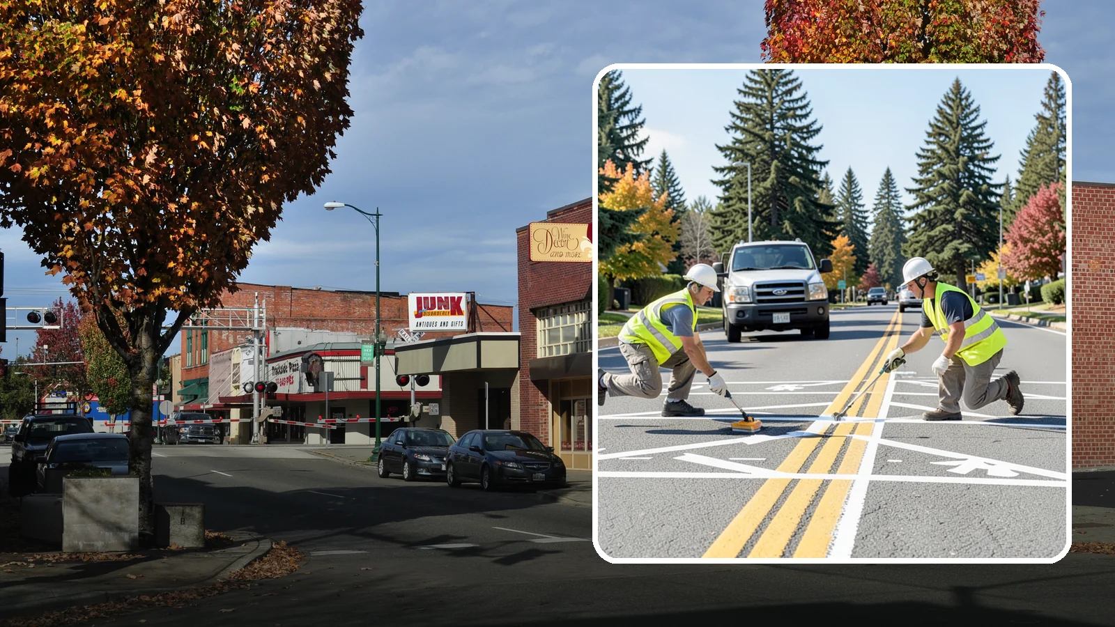 Line Striping in Puyallup, Pierce County, WA - Fresh line striping defines lanes and stalls on municipal streets, lots, and campuses.