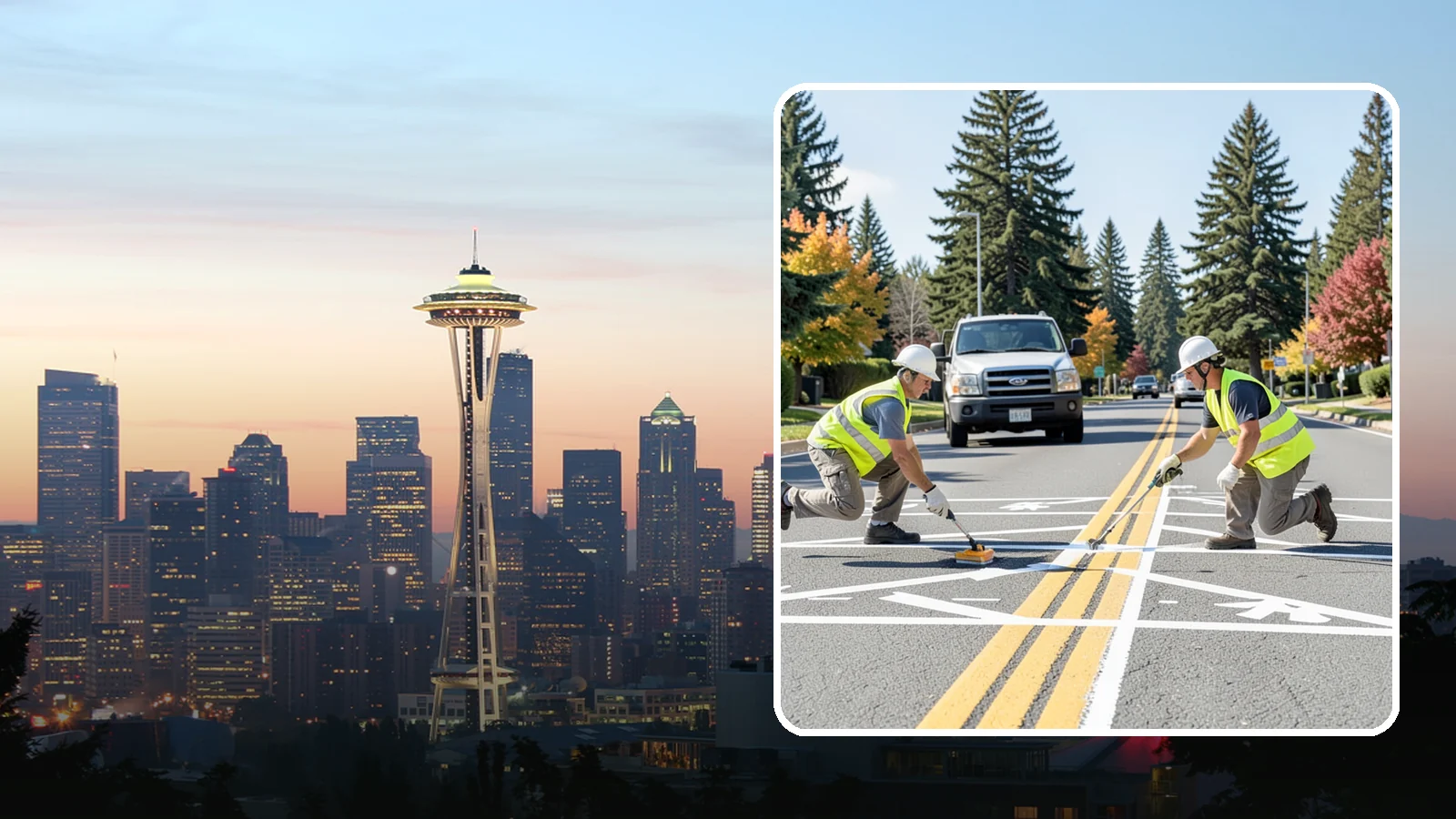 Line Striping in Seattle, King County, WA - Fresh line striping defines lanes and stalls on municipal streets, lots, and campuses.