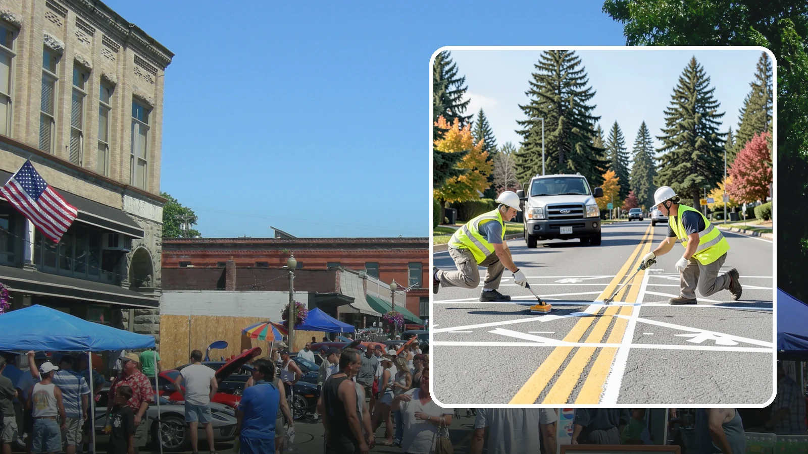 Line Striping in Snohomish, Snohomish County, WA - Fresh line striping defines lanes and stalls on municipal streets, lots, and campuses.