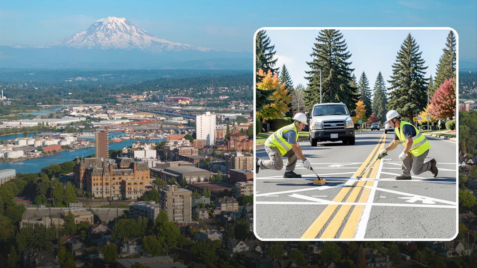 Line Striping in Tacoma, Pierce County, WA - Fresh line striping defines lanes and stalls on municipal streets, lots, and campuses.