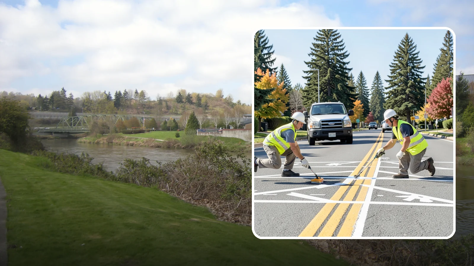 Line Striping in Tukwila, King County, WA - Fresh line striping defines lanes and stalls on municipal streets, lots, and campuses.