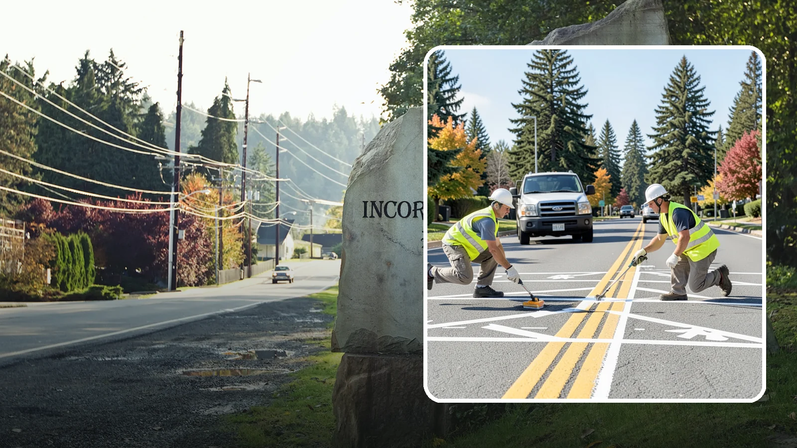 Line Striping in Wilkeson, Pierce County, WA - Fresh line striping defines lanes and stalls on municipal streets, lots, and campuses.