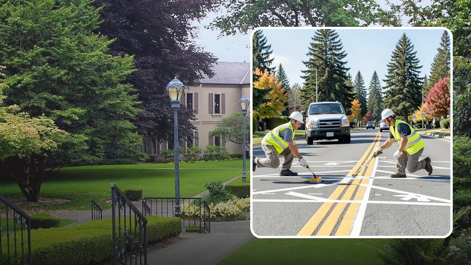 Line Striping in Woodinville, King County, WA - Fresh line striping defines lanes and stalls on municipal streets, lots, and campuses.
