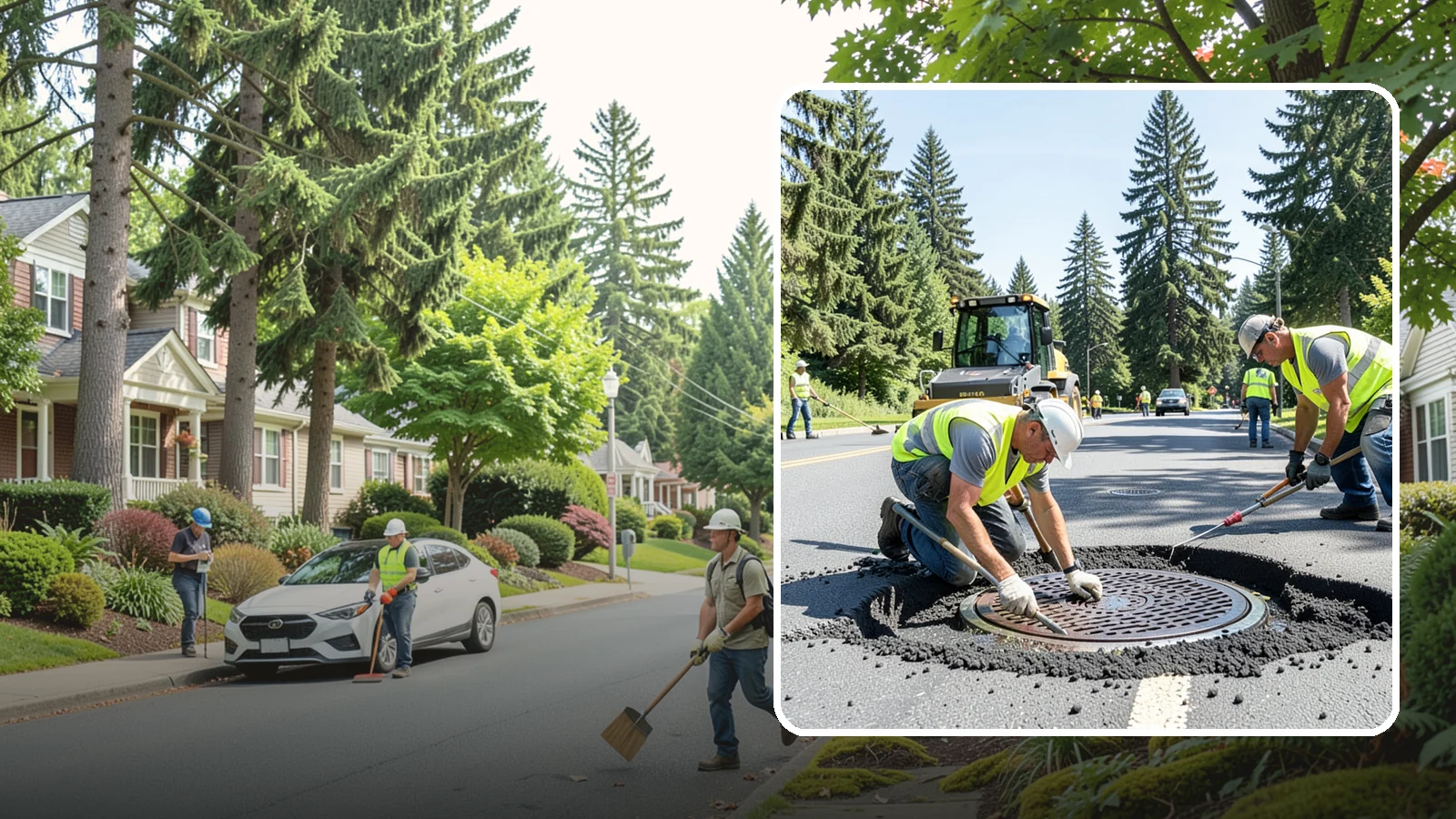 Manhole Adjustment in Beaux Arts Village, King County, WA - Raising, lowering, and repairing manhole frames and covers to match grade and restore safe access.