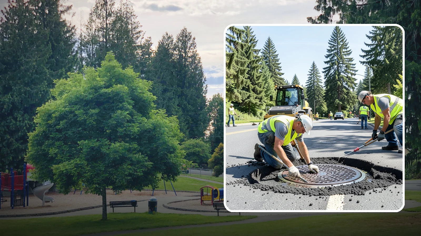 Manhole Adjustment in Bonney Lake, Pierce County, WA - Raising, lowering, and repairing manhole frames and covers to match grade and restore safe access.