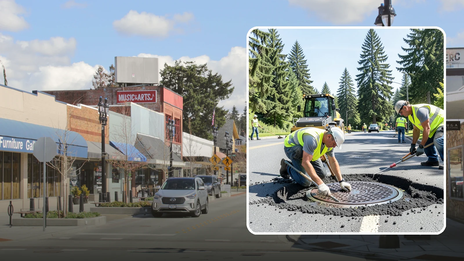 Manhole Adjustment in Bothell, King County, WA - Raising, lowering, and repairing manhole frames and covers to match grade and restore safe access.