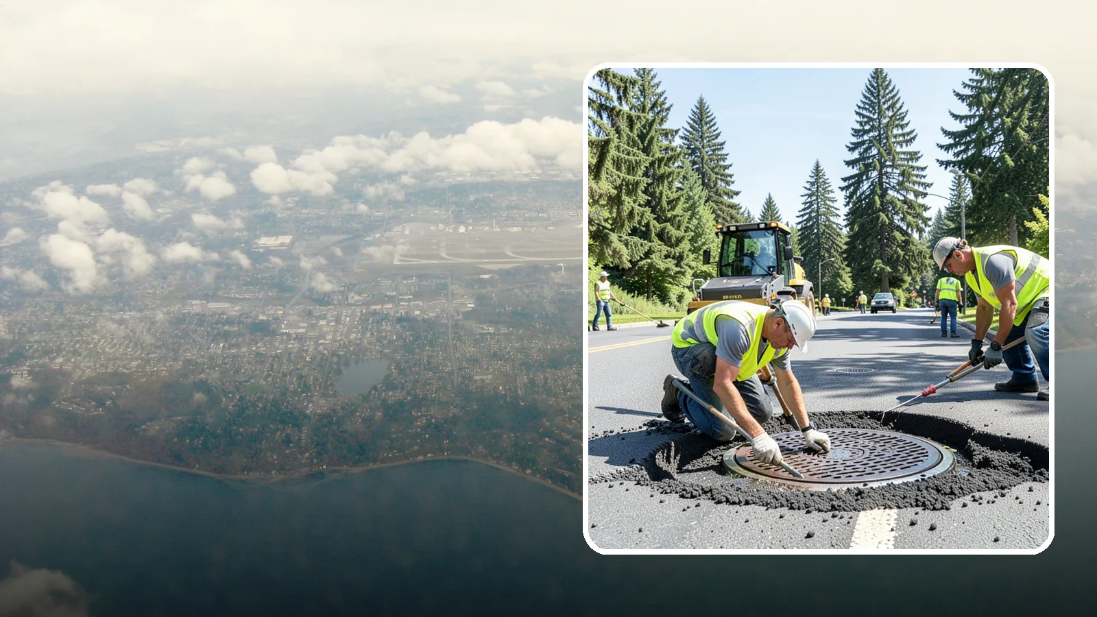 Manhole Adjustment in Burien, King County, WA - Raising, lowering, and repairing manhole frames and covers to match grade and restore safe access.