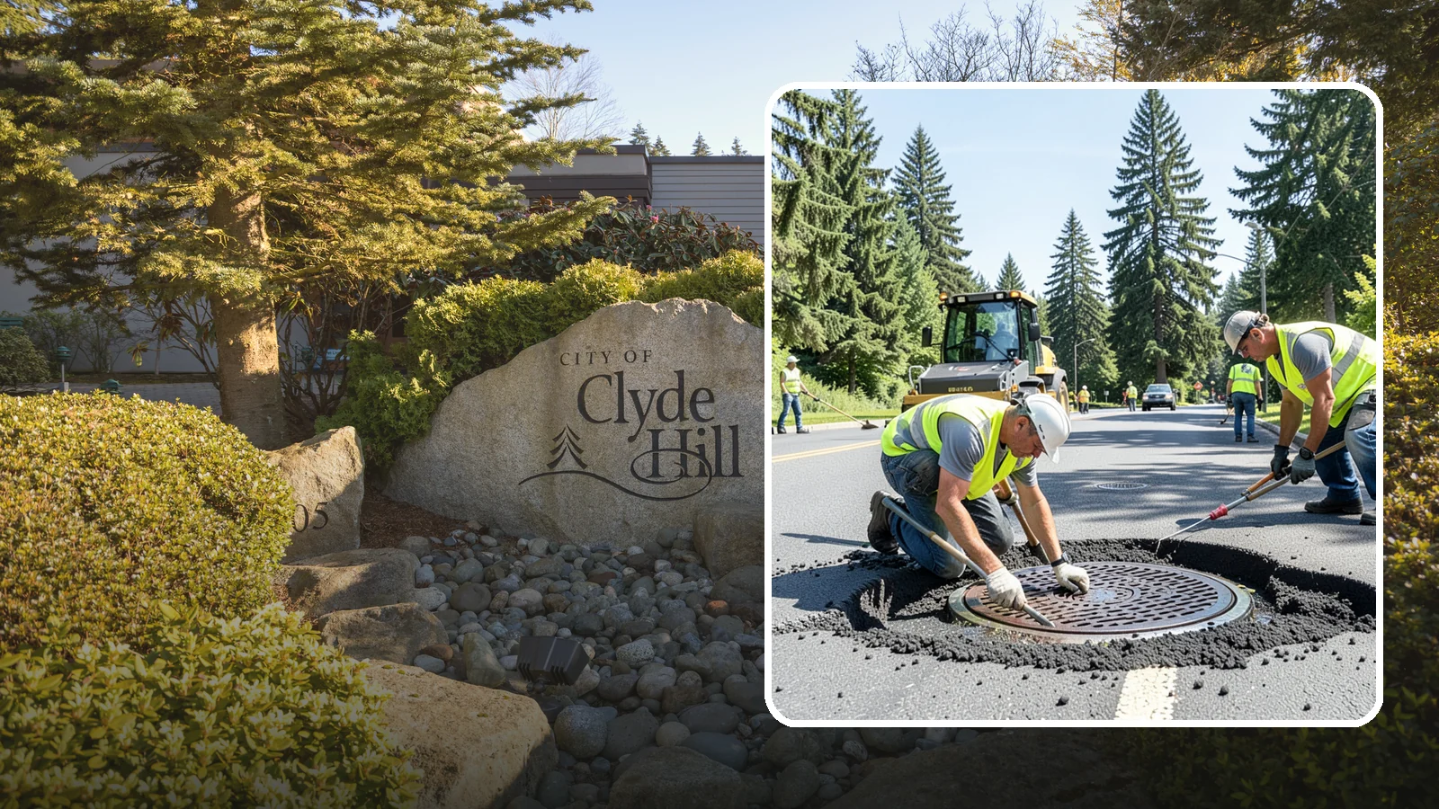 Manhole Adjustment in Clyde Hill, King County, WA - Raising, lowering, and repairing manhole frames and covers to match grade and restore safe access.