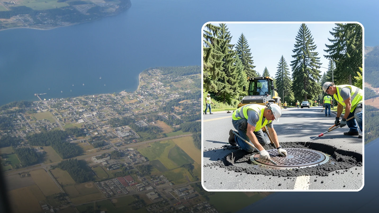 Manhole Adjustment in Coupeville, Island County, WA - Raising, lowering, and repairing manhole frames and covers to match grade and restore safe access.