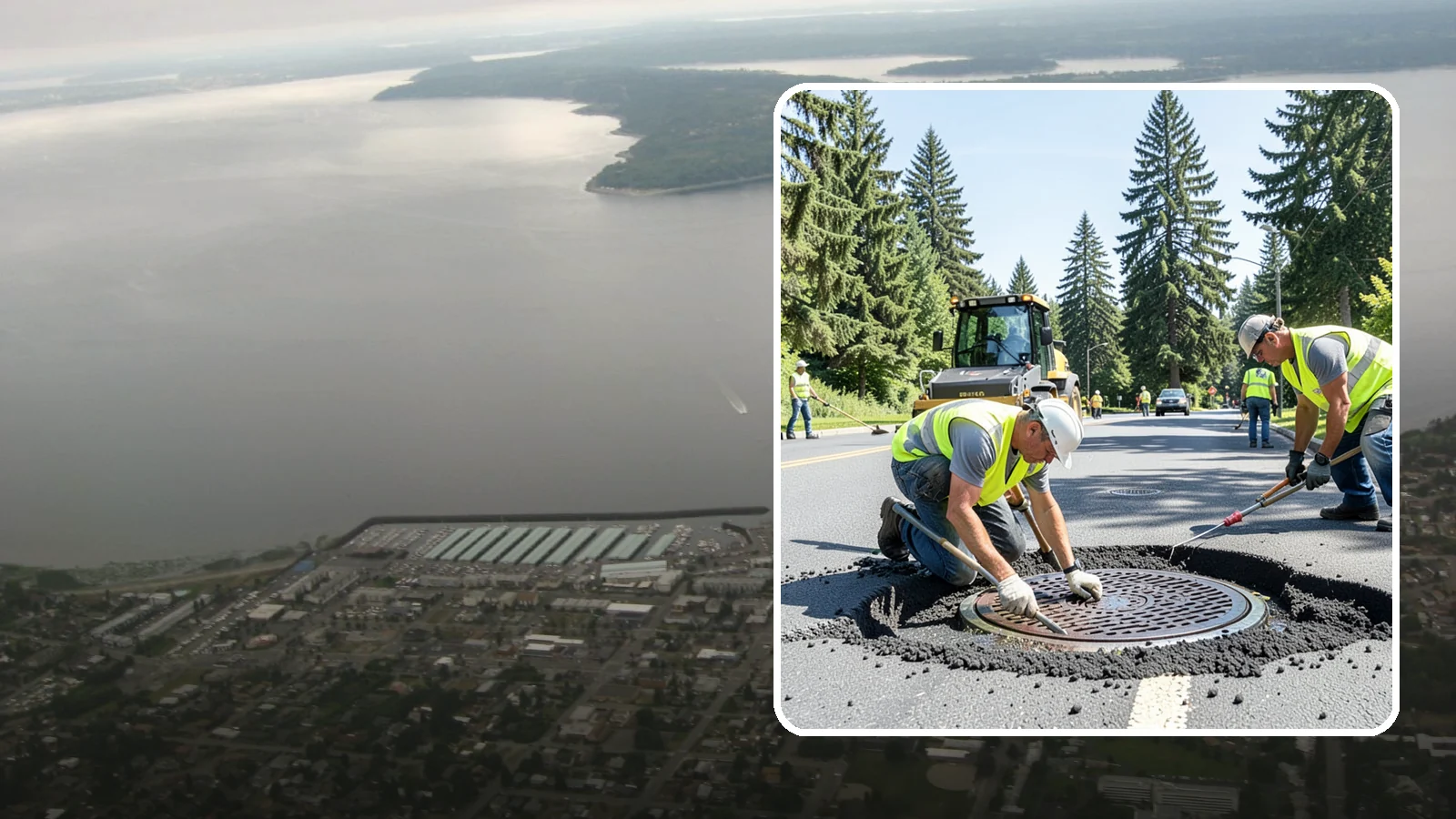 Manhole Adjustment in Des Moines, King County, WA - Raising, lowering, and repairing manhole frames and covers to match grade and restore safe access.