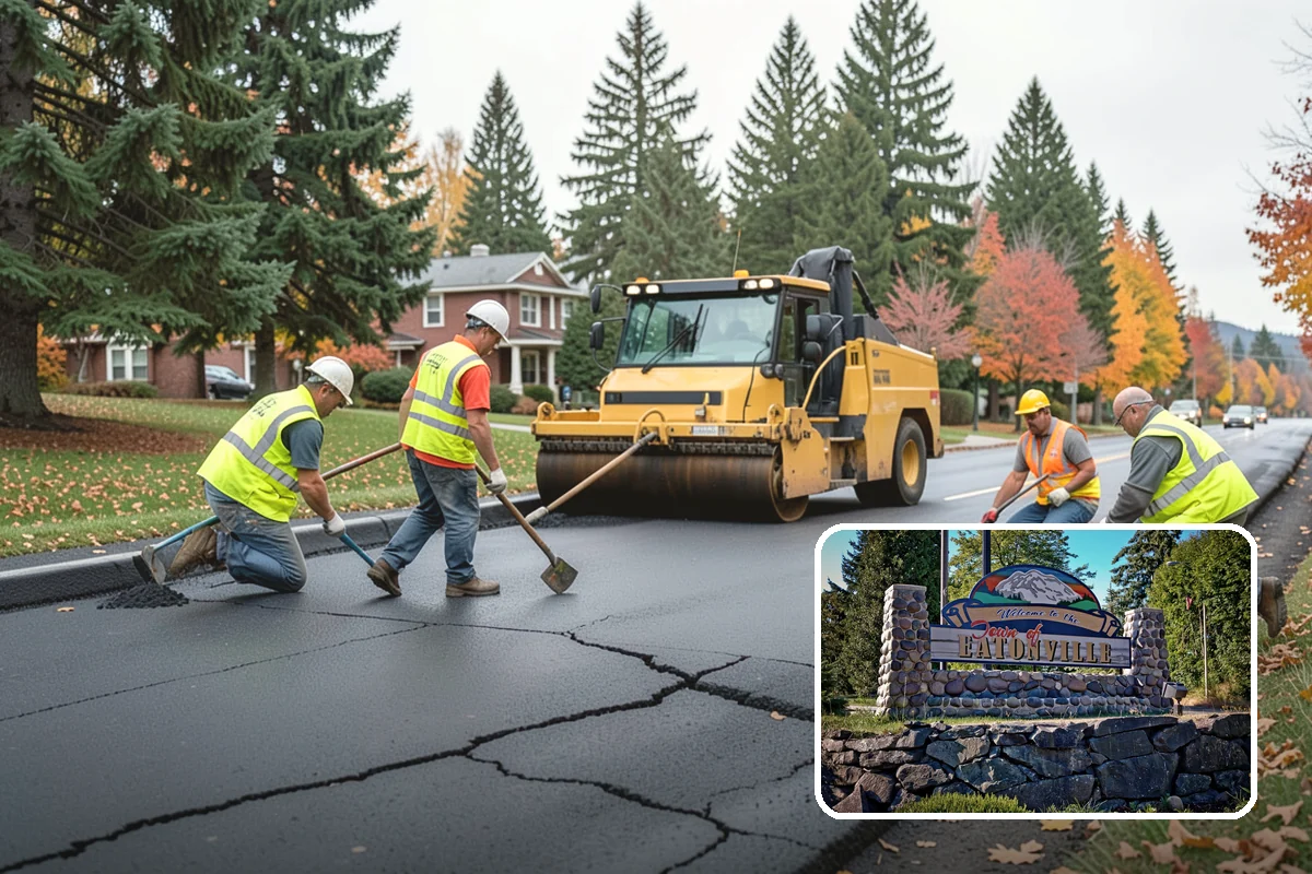 Manhole Adjustment in Eatonville, Pierce County, WA - Eliminates ride hazards from out-of-grade castings
