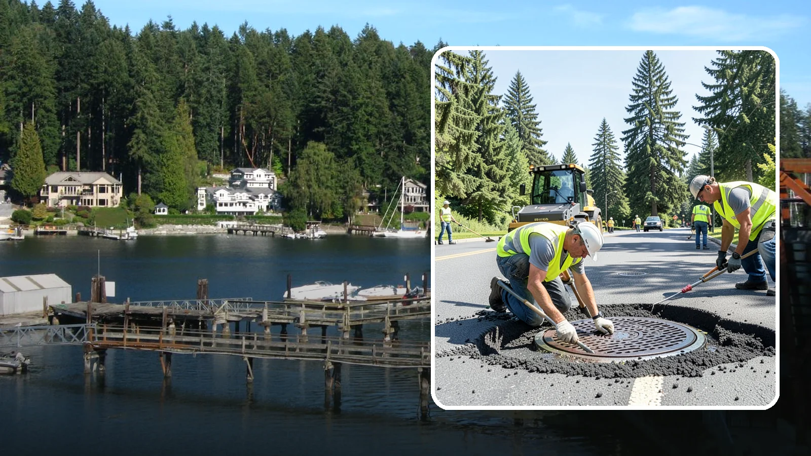 Manhole Adjustment in Gig Harbor, Pierce County, WA - Raising, lowering, and repairing manhole frames and covers to match grade and restore safe access.