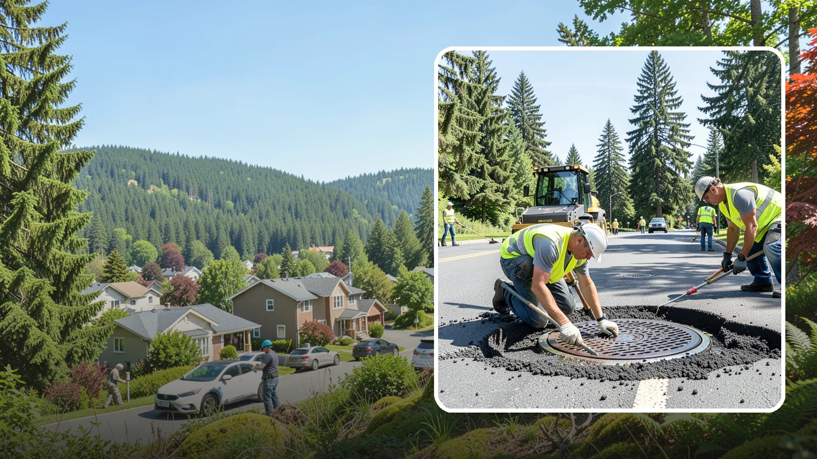 Manhole Adjustment in Index, Snohomish County, WA - Raising, lowering, and repairing manhole frames and covers to match grade and restore safe access.