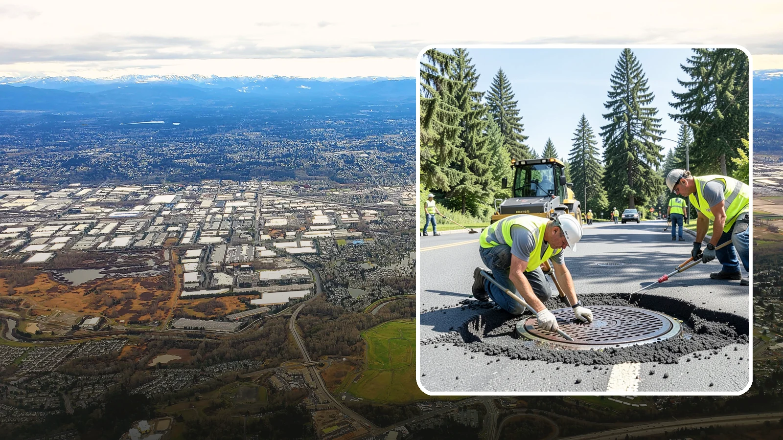 Manhole Adjustment in Kent, King County, WA - Raising, lowering, and repairing manhole frames and covers to match grade and restore safe access.