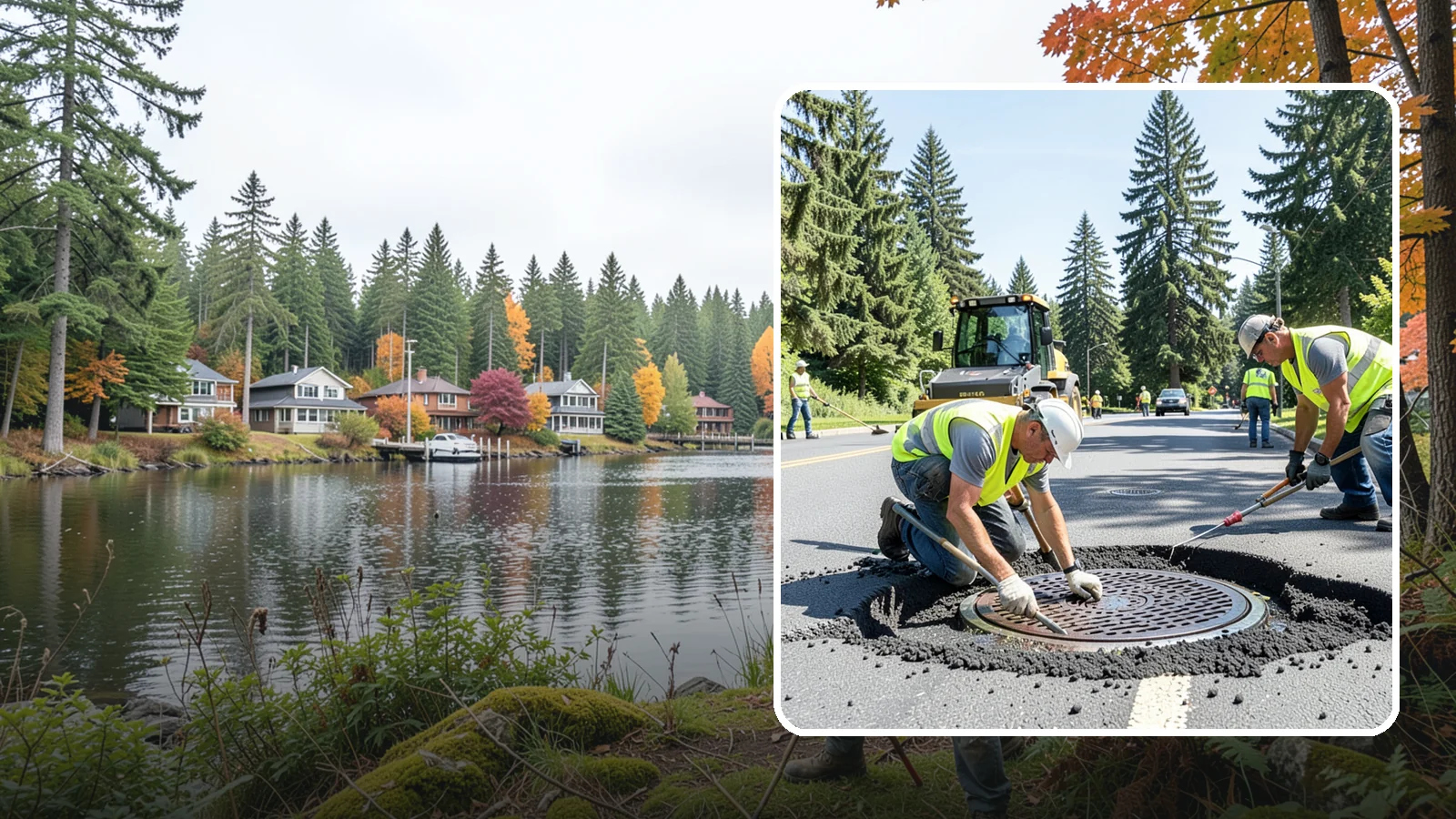 Manhole Adjustment in La Conner, Skagit County, WA - Raising, lowering, and repairing manhole frames and covers to match grade and restore safe access.