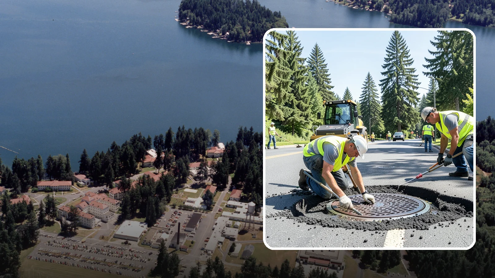 Manhole Adjustment in Lakewood, Pierce County, WA - Raising, lowering, and repairing manhole frames and covers to match grade and restore safe access.