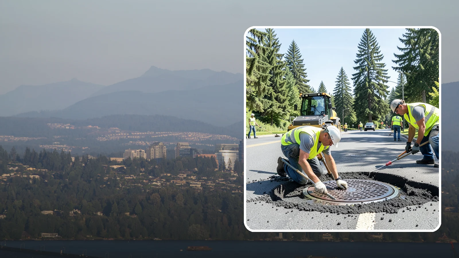 Manhole Adjustment in Medina, King County, WA - Raising, lowering, and repairing manhole frames and covers to match grade and restore safe access.
