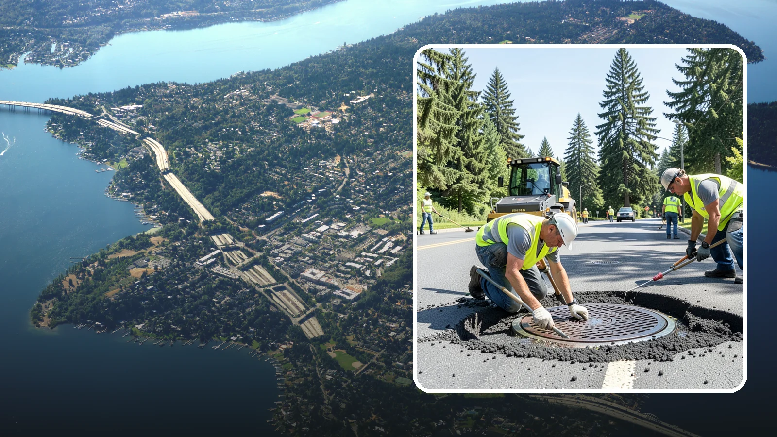 Manhole Adjustment in Mercer Island, King County, WA - Raising, lowering, and repairing manhole frames and covers to match grade and restore safe access.
