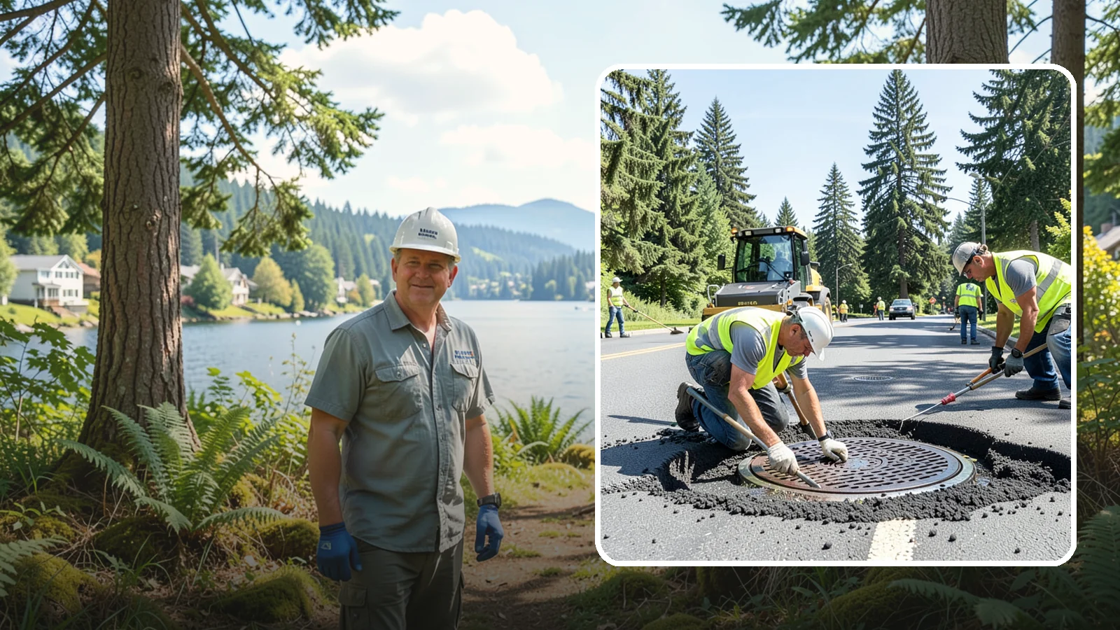 Manhole Adjustment in Milton, King County, WA - Raising, lowering, and repairing manhole frames and covers to match grade and restore safe access.