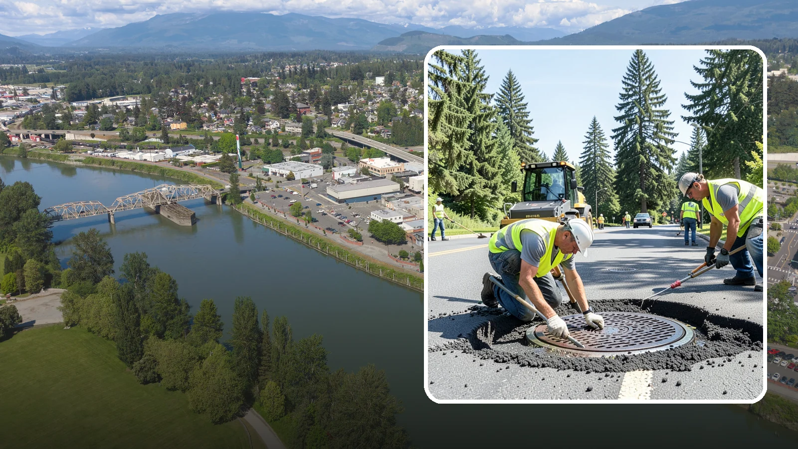 Manhole Adjustment in Mount Vernon, Skagit County, WA - Raising, lowering, and repairing manhole frames and covers to match grade and restore safe access.