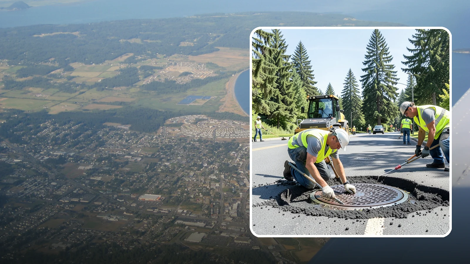 Manhole Adjustment in Oak Harbor, Island County, WA - Raising, lowering, and repairing manhole frames and covers to match grade and restore safe access.