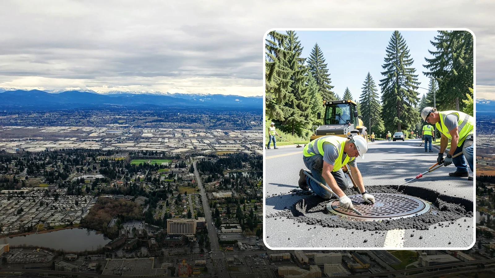 Manhole Adjustment in SeaTac, King County, WA - Raising, lowering, and repairing manhole frames and covers to match grade and restore safe access.