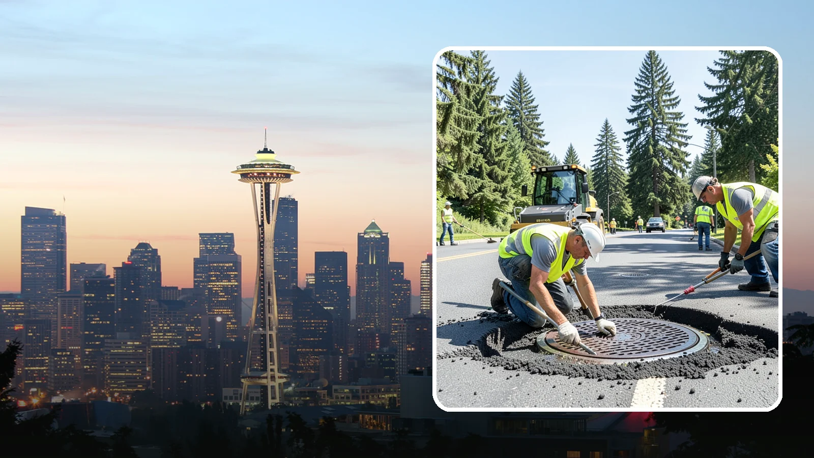 Manhole Adjustment in Seattle, King County, WA - Raising, lowering, and repairing manhole frames and covers to match grade and restore safe access.