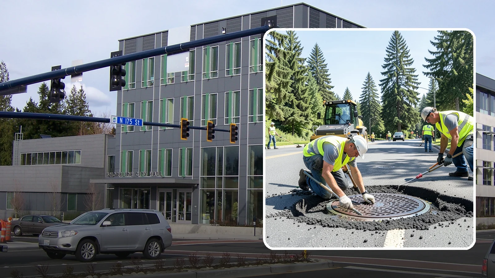 Manhole Adjustment in Shoreline, King County, WA - Raising, lowering, and repairing manhole frames and covers to match grade and restore safe access.