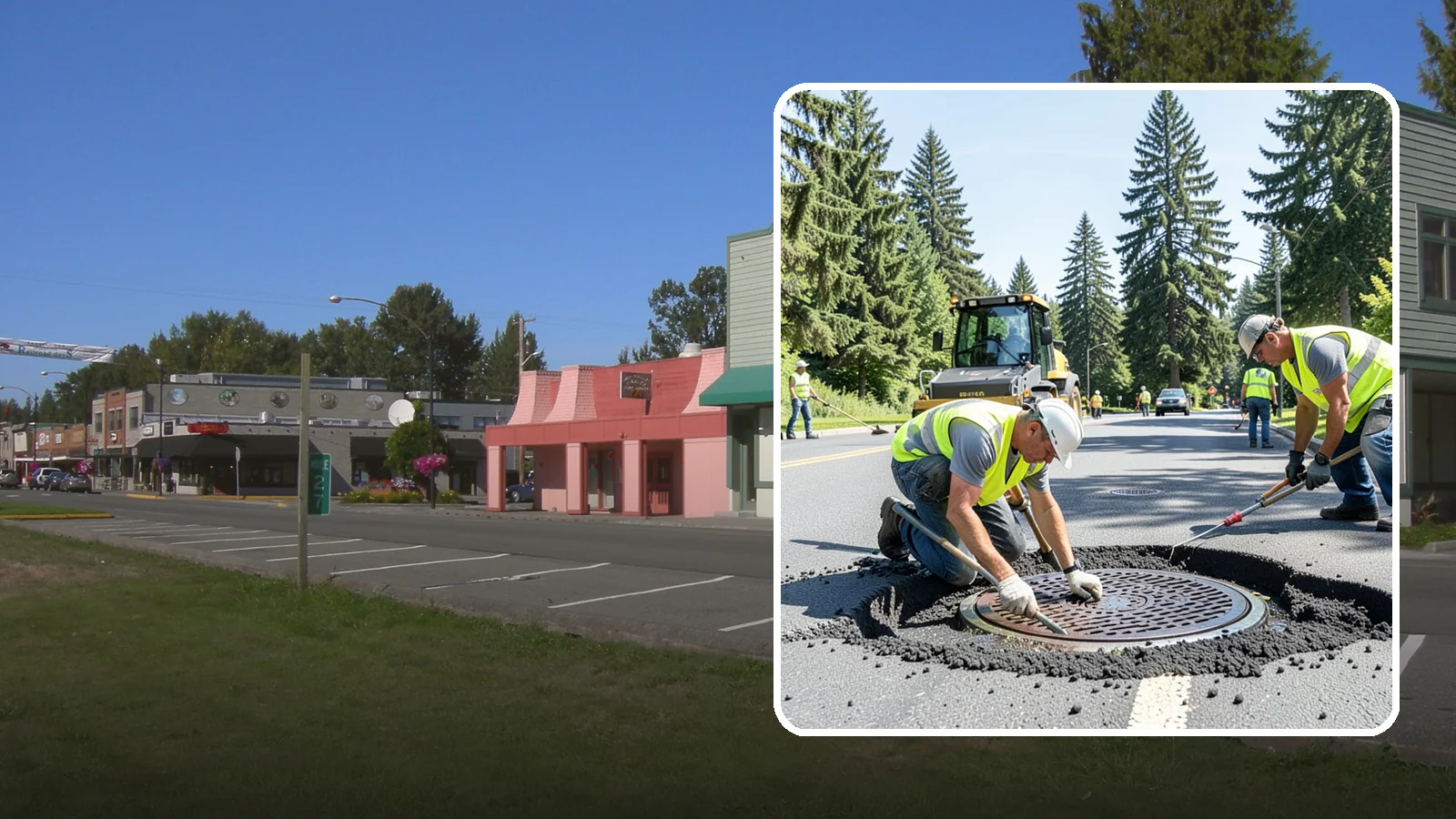 Manhole Adjustment in Snoqualmie, King County, WA - Raising, lowering, and repairing manhole frames and covers to match grade and restore safe access.