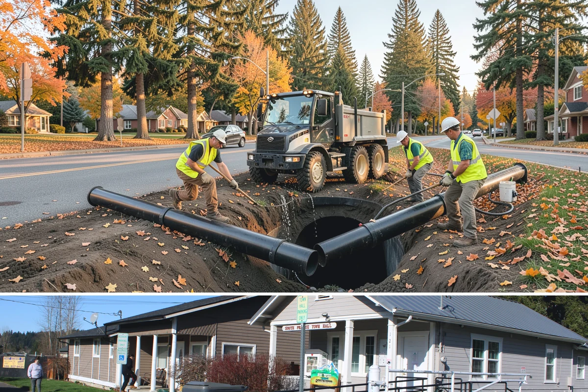 Manhole Adjustment in South Prairie, Pierce County, WA - Manhole adjustments are typically scheduled with dry-weather paving projects for proper material placement and cure.