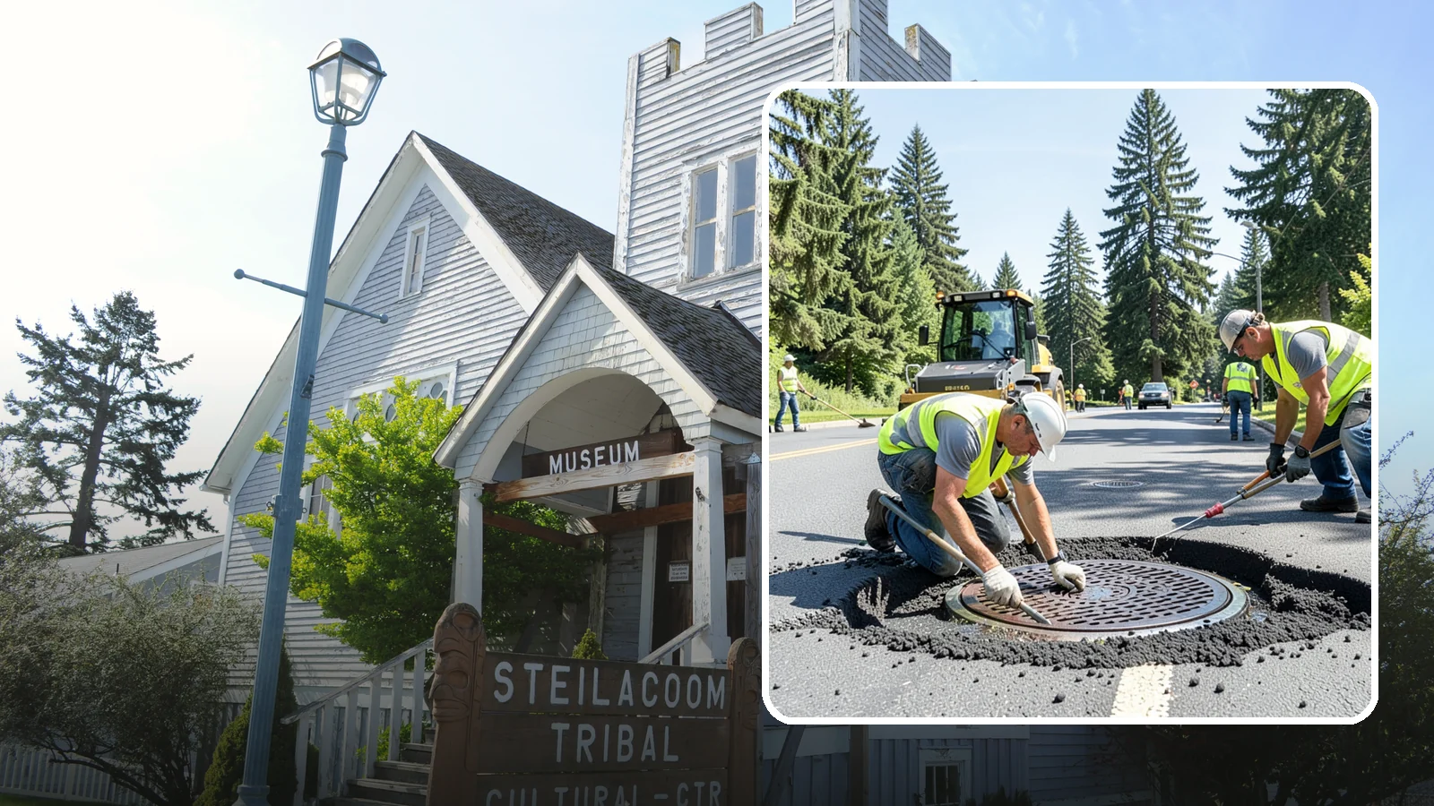 Manhole Adjustment in Steilacoom, Pierce County, WA - Raising, lowering, and repairing manhole frames and covers to match grade and restore safe access.