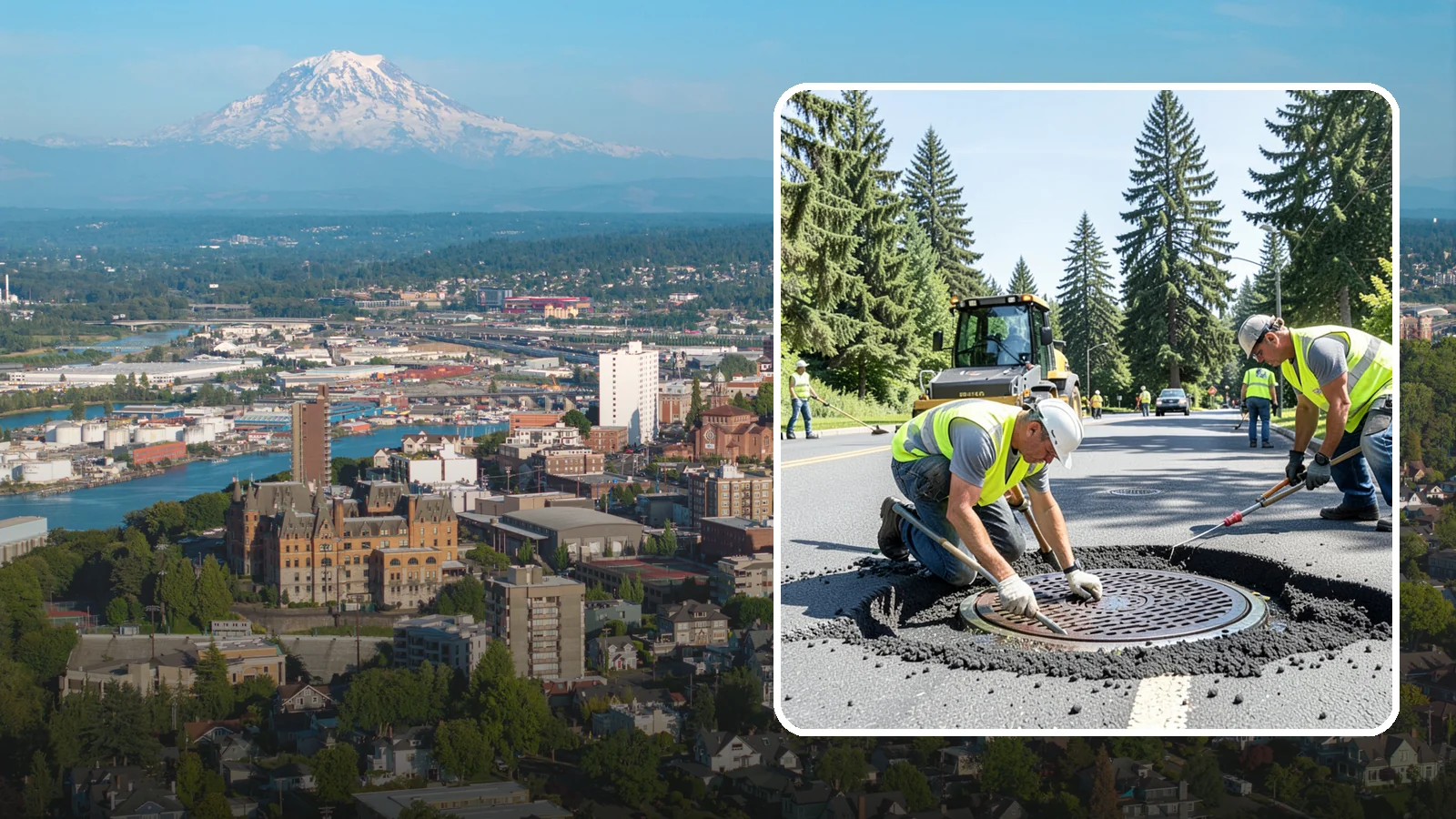Manhole Adjustment in Tacoma, Pierce County, WA - Raising, lowering, and repairing manhole frames and covers to match grade and restore safe access.