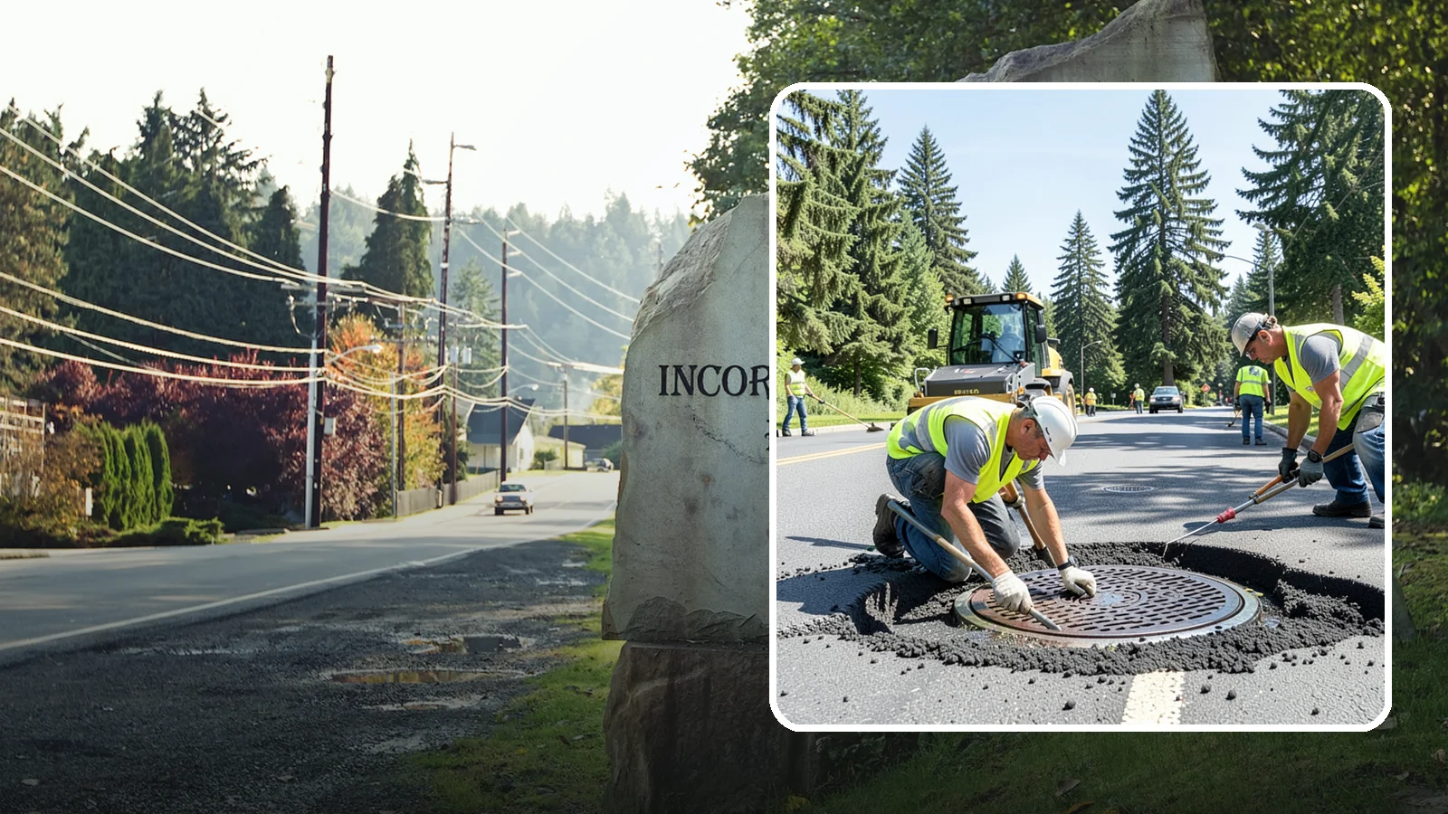 Manhole Adjustment in Wilkeson, Pierce County, WA - Raising, lowering, and repairing manhole frames and covers to match grade and restore safe access.