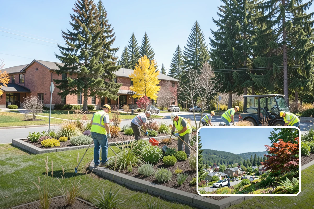 Median & Roundabout Landscaping in Index, Snohomish County, WA - Sight-safe plant selection maintains driver visibility and MUTCD compliance
