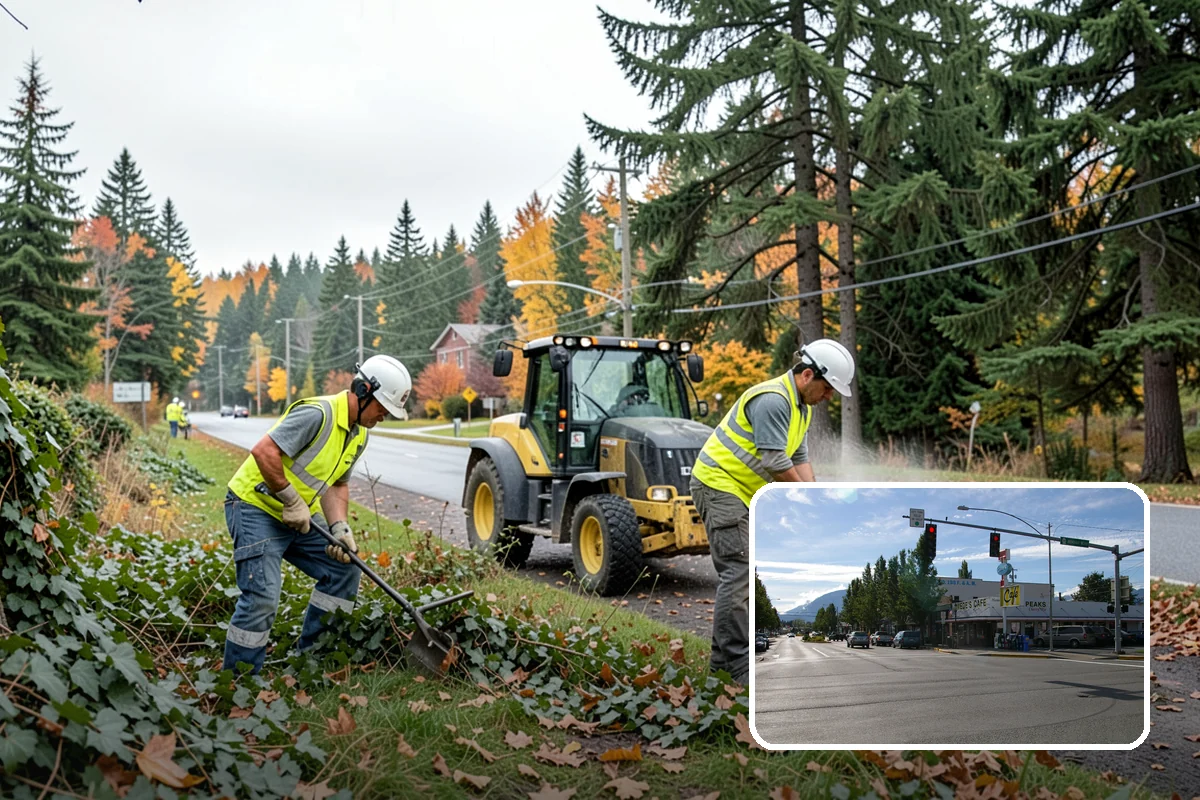 Median & Roundabout Landscaping in North Bend, King County, WA - Sight-safe plant selection maintains driver visibility and MUTCD compliance