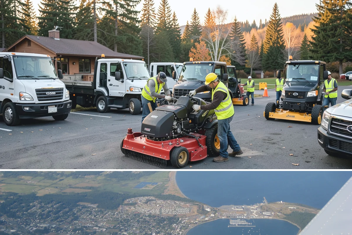 Median & Roundabout Landscaping in Oak Harbor, Island County, WA - Planting is scheduled for the mild spring and fall windows, while sight-line trimming continues through the active growing season.