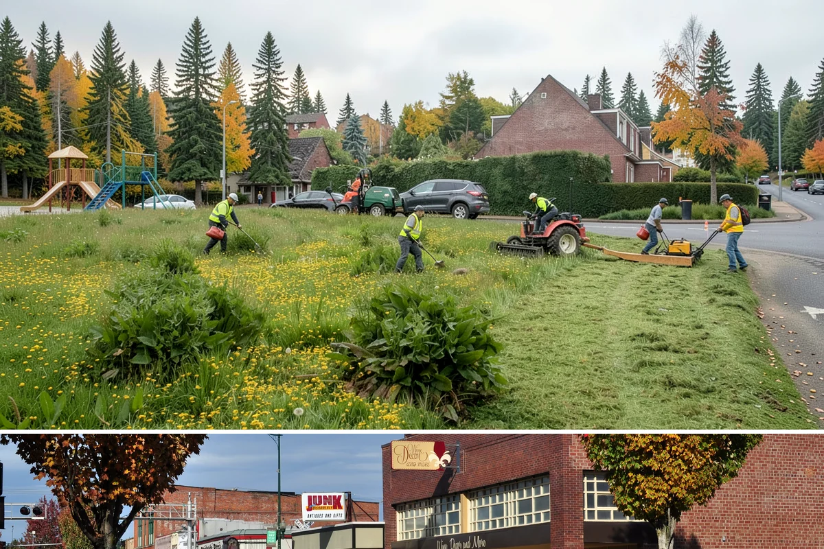 Median & Roundabout Landscaping in Puyallup, Pierce County, WA - Planting is scheduled for the mild spring and fall windows, while sight-line trimming continues through the active growing season.
