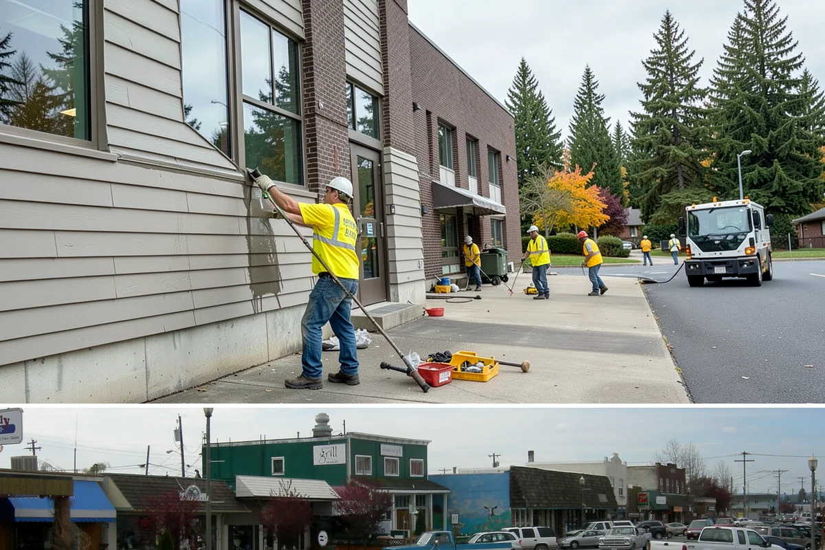 Median & Roundabout Landscaping in Stanwood, Snohomish County, WA - Planting is scheduled for the mild spring and fall windows, while sight-line trimming continues through the active growing season.