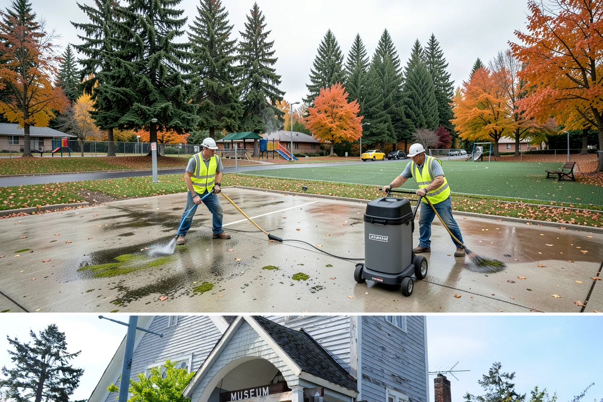 Median & Roundabout Landscaping in Steilacoom, Pierce County, WA - Planting is scheduled for the mild spring and fall windows, while sight-line trimming continues through the active growing season.