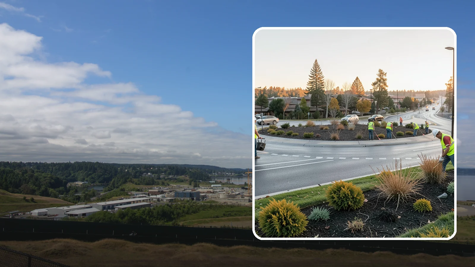 Median & Roundabout Landscaping in University Place, Pierce County, WA - We install and maintain durable, sight-safe plantings in medians and roundabouts for Western Washington transportation and public...