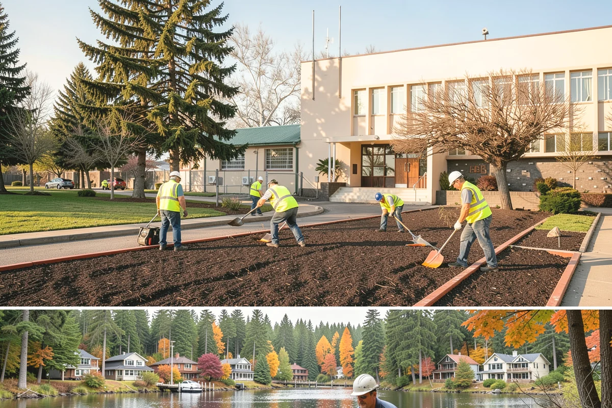 Median Landscape Maintenance in La Conner, Skagit County, WA - Active growth from spring through fall drives frequent mowing and trimming, while winter work centers on drainage, debris...