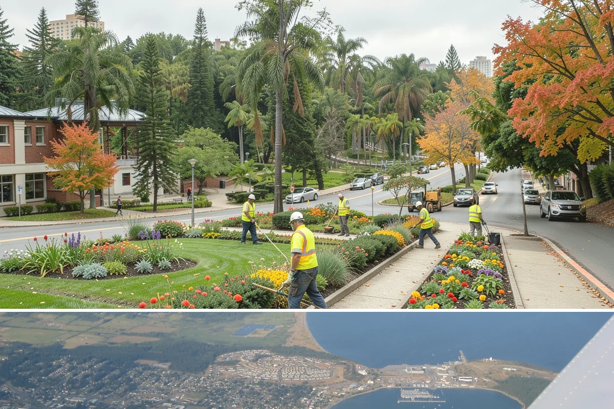 Median Landscape Maintenance in Oak Harbor, Island County, WA - Active growth from spring through fall drives frequent mowing and trimming, while winter work centers on drainage, debris...