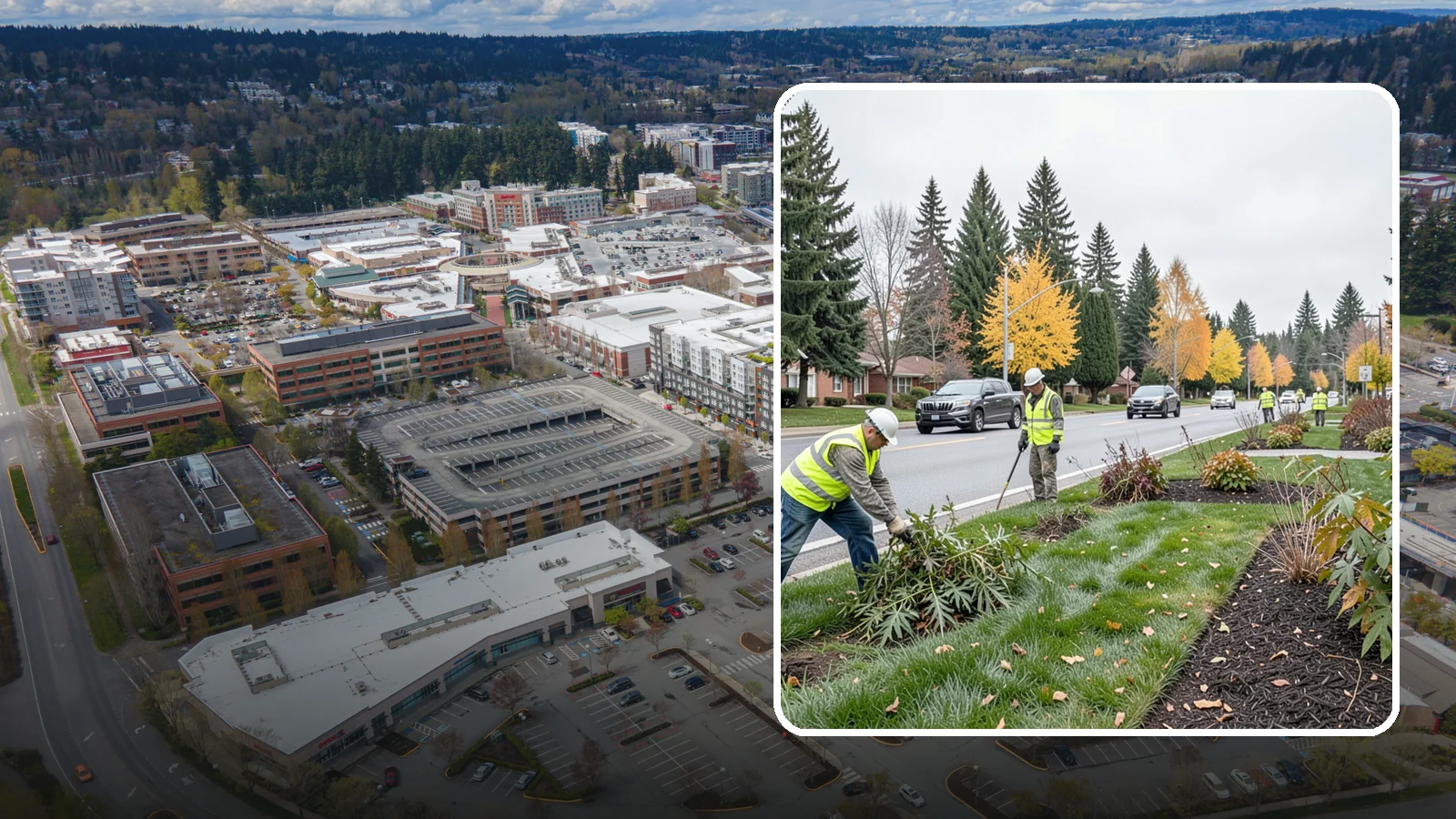 Median Landscape Maintenance in Redmond, King County, WA - Safe, efficient maintenance of roadway medians that keeps plantings tidy and sightlines clear for drivers.