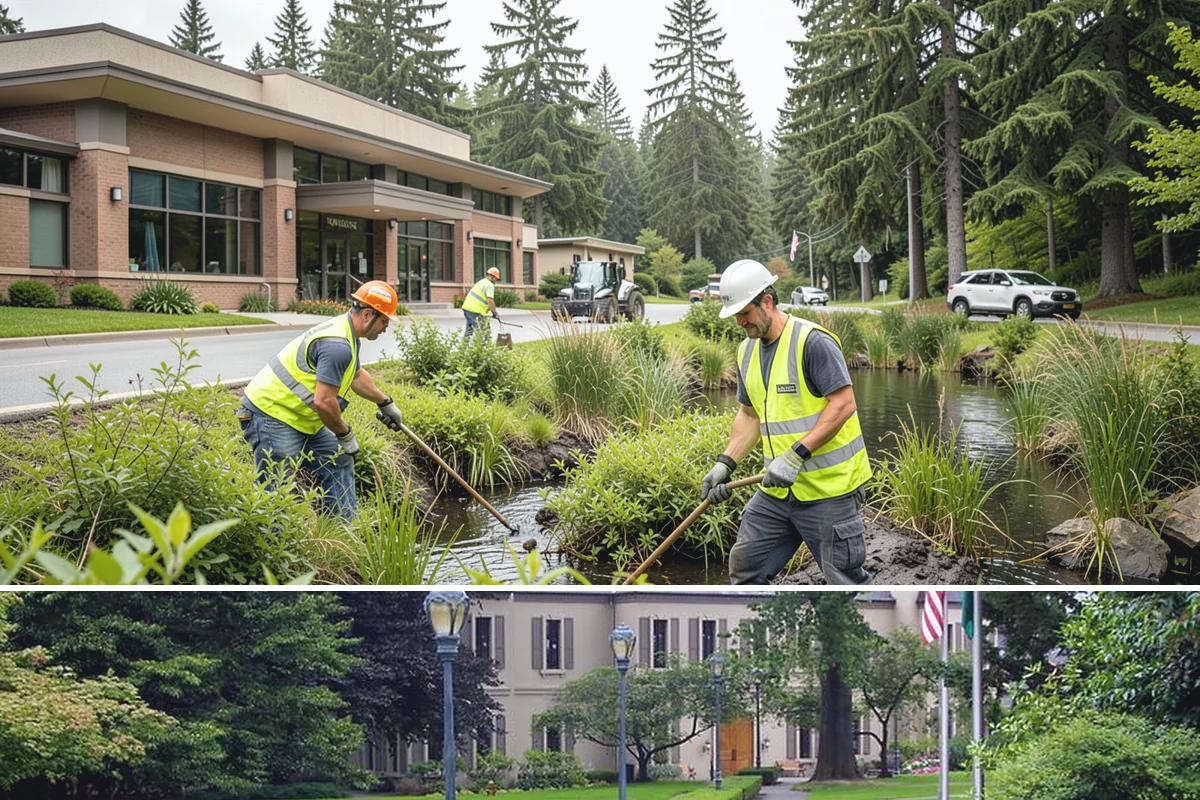 Median Landscape Maintenance in Woodinville, King County, WA - Active growth from spring through fall drives frequent mowing and trimming, while winter work centers on drainage, debris...