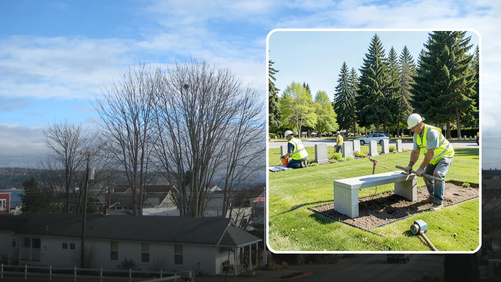 Memorial Installation in Langley, Island County, WA - We install memorial benches, plaques, monuments, and dedication features with durable, respectful craftsmanship.