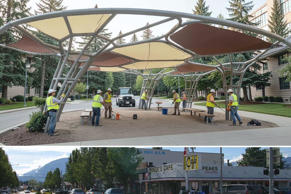 Memorial Maintenance in North Bend, King County, WA - Memorials receive intensified preparation ahead of Memorial Day and Veterans Day observances.