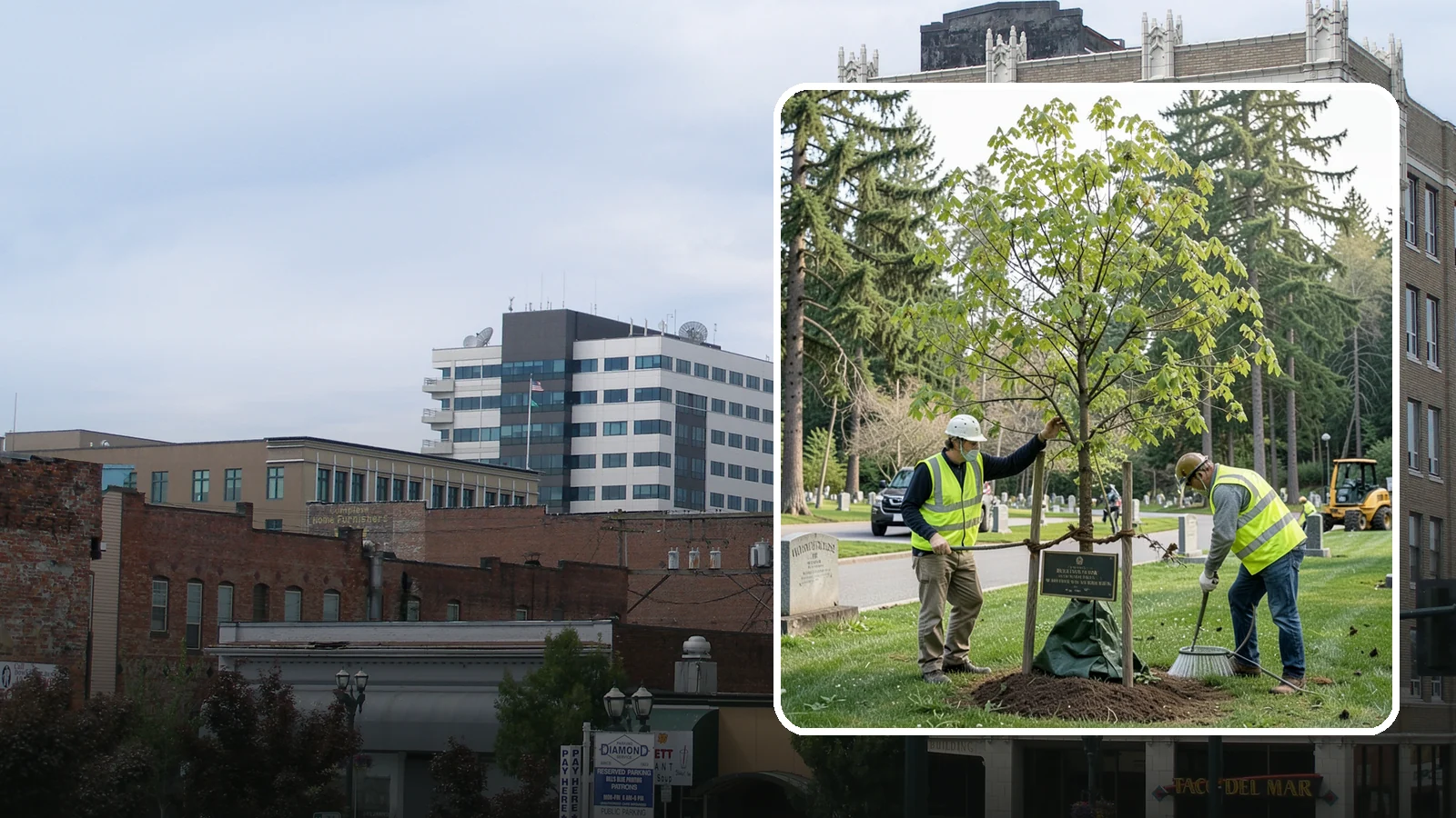 Memorial Tree Planting in Everett, Snohomish County, WA - Dedicated planting of commemorative trees with donor coordination, plaque placement, and long-term establishment care.