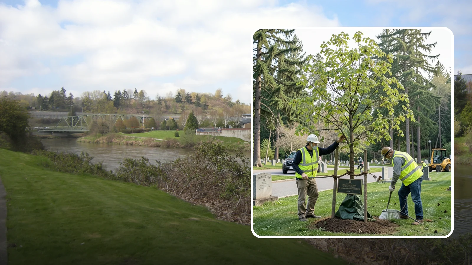 Memorial Tree Planting in Tukwila, King County, WA - Dedicated planting of commemorative trees with donor coordination, plaque placement, and long-term establishment care.
