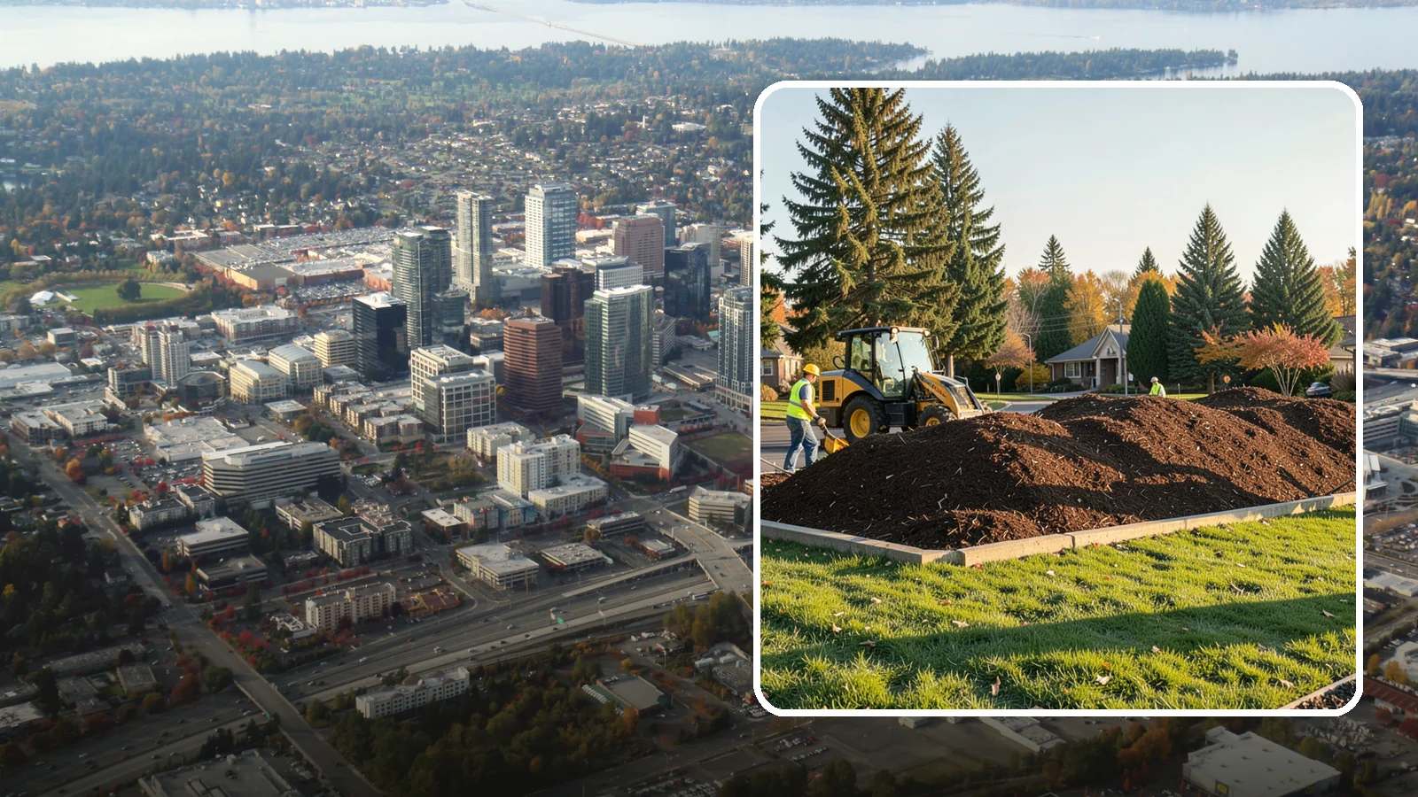 Mulch Installation in Bellevue, King County, WA - Fresh mulch installation that suppresses weeds, retains moisture, and gives public beds a uniform finish.