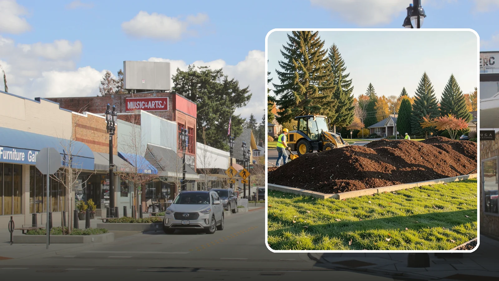 Mulch Installation in Bothell, King County, WA - Fresh mulch installation that suppresses weeds, retains moisture, and gives public beds a uniform finish.